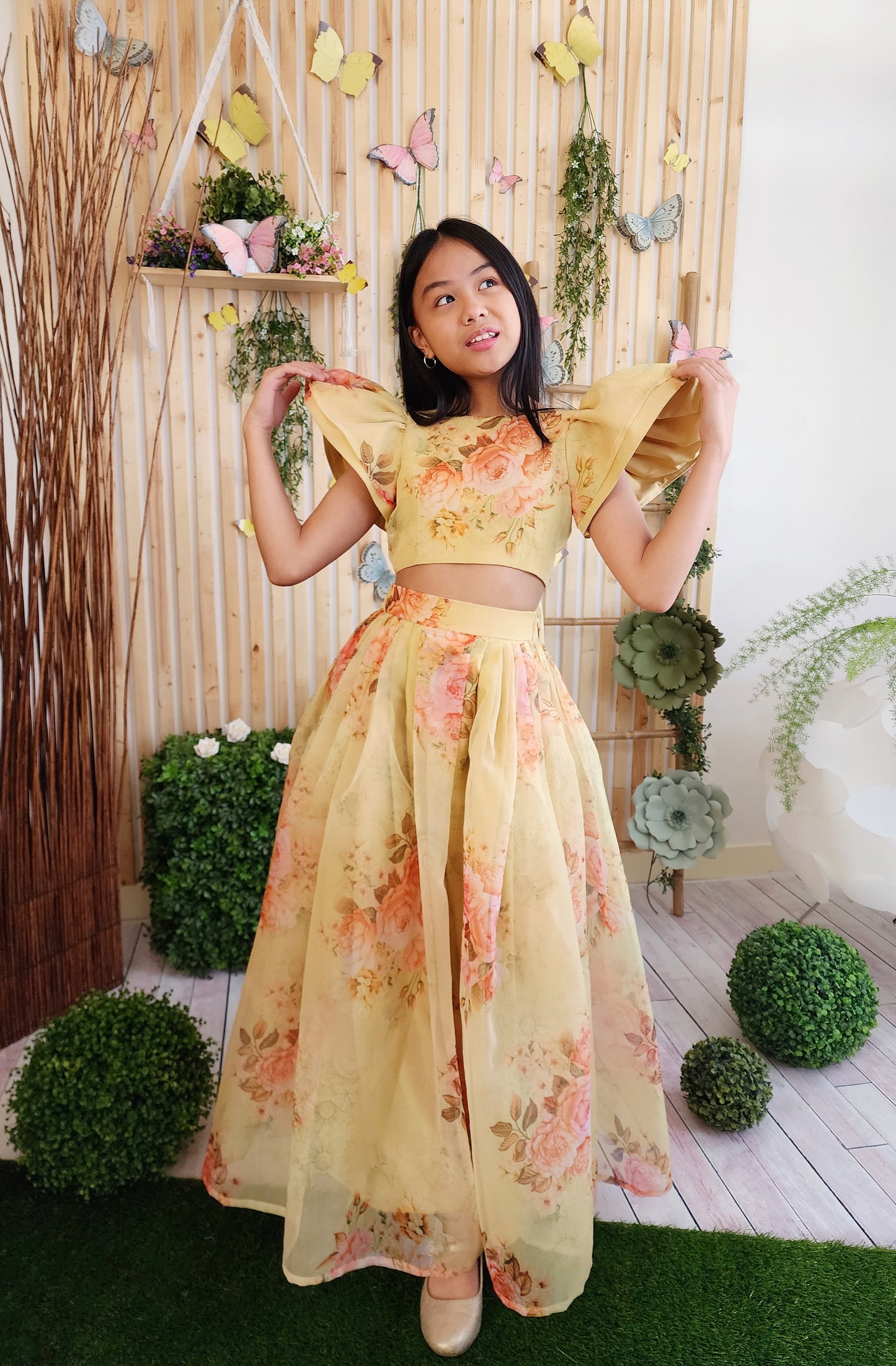 Sunflower Organza Skirt & Top (Lengha Version)