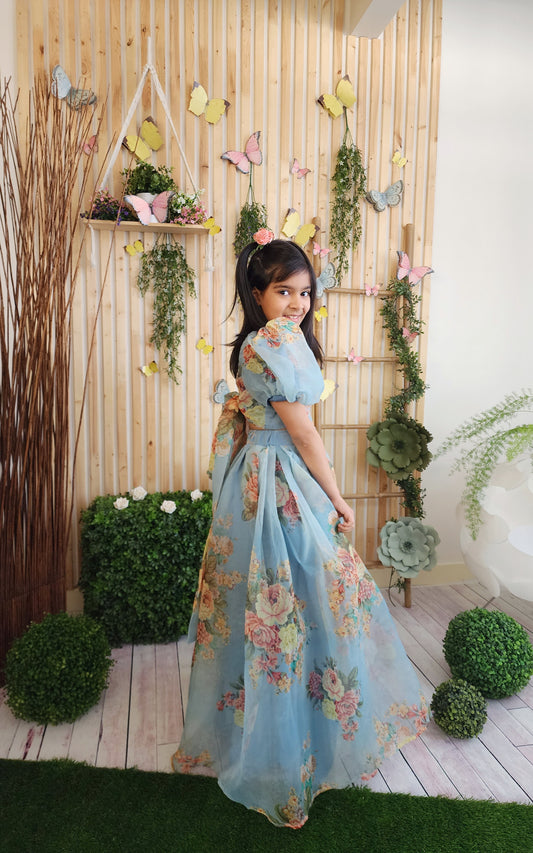 Amalfi Blue Organza Skirt & Top (Lengha Version)