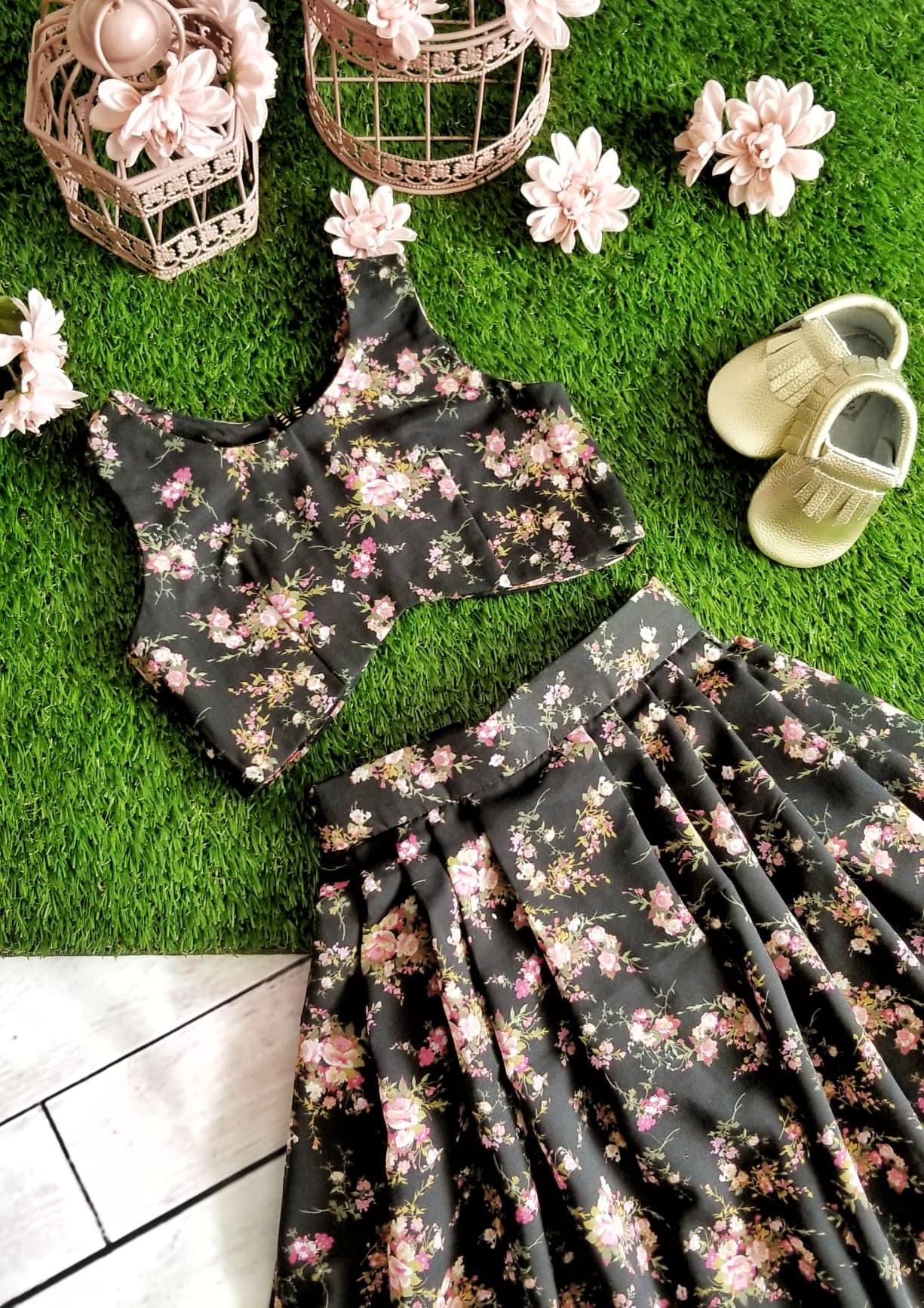 Secret Garden Black Floret Skirt & Top
